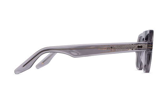 Maison Mata transparent grey acetate aviator frame, side temple view — lunettes acétate gris translucide profil — kacamata asetat abu transparan samping — gafas gris translúcido perfil — Bali optical eyewear