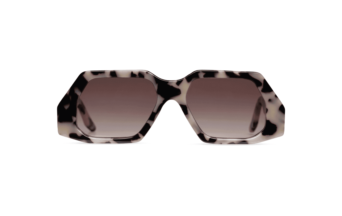 Maison Mata Mahogany mirage handmade jaguar tortoiseshell acetate oversized sunglasses, front view with brown gradient lenses