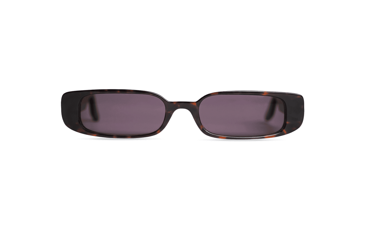 Maison Mata Marcus handmade tortoiseshell acetate rectangular sunglasses, front view with grey lenses