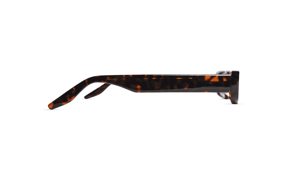 Maison Mata Marcus tortoiseshell acetate rectangular sunglasses, side view, handmade in Bali