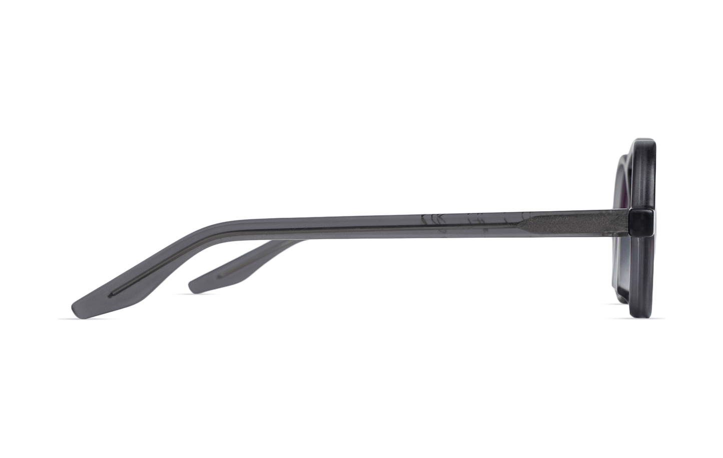 Maison Mata crystal grey acetate round frame side view — lunettes acétate gris cristal profil — kacamata asetat abu-abu kristal samping — Bali handmade acetate eyewear