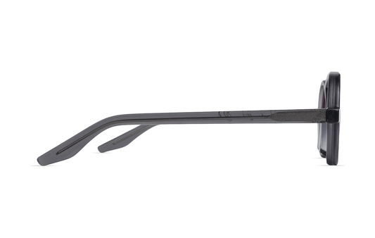 Maison Mata crystal grey acetate round frame side view — lunettes acétate gris cristal profil — kacamata asetat abu-abu kristal samping — Bali handmade acetate eyewear