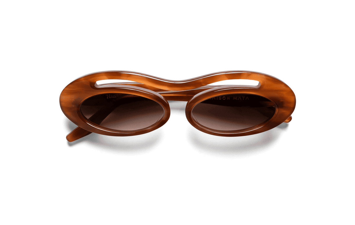 Maison Mata Moon river havana brown acetate oval sunglasses, three-quarter view with brown gradient lenses
