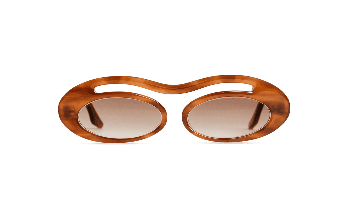 Maison Mata Moon river handmade havana brown acetate oval sunglasses, front view with brown gradient lenses