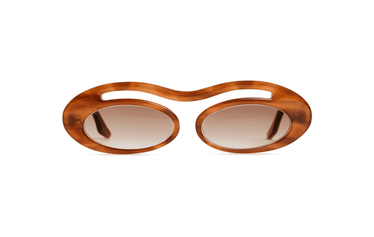 Maison Mata Moon river handmade havana brown acetate oval sunglasses, front view with brown gradient lenses