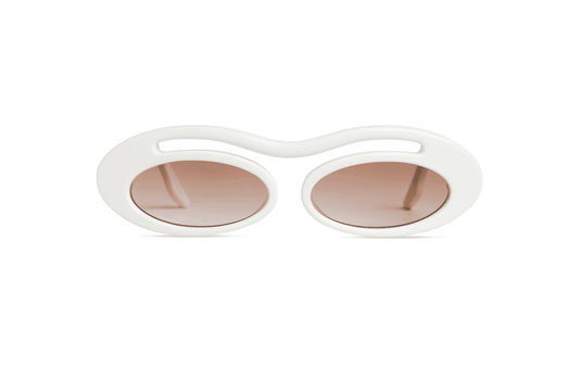 Maison Mata Moon river handmade white acetate oval sunglasses, front view with brown gradient lenses