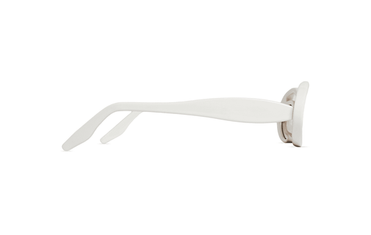 Maison Mata Moon river white acetate oval sunglasses, side view, handmade in Bali