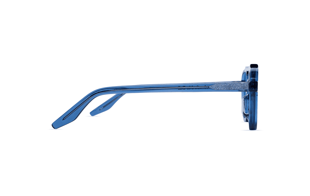 Maison Mata Mudslide translucent blue acetate aviator sunglasses, side view, handmade in Bali