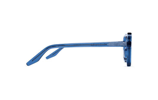 Maison Mata Mudslide translucent blue acetate aviator sunglasses, side view, handmade in Bali