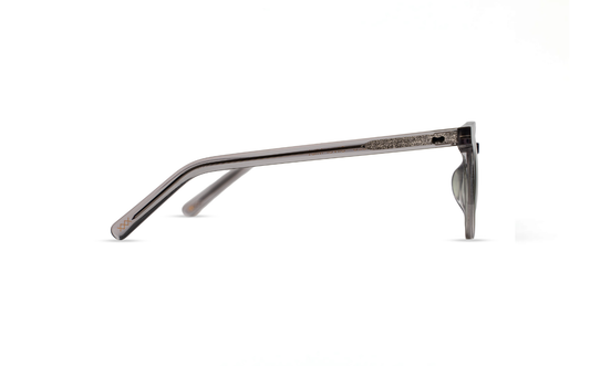Maison Mata crystal grey acetate frame, side temple view with glitter accent — lunettes acétate gris cristal profil — kacamata asetat abu transparan samping — gafas gris cristal perfil — Bali optical eyewear