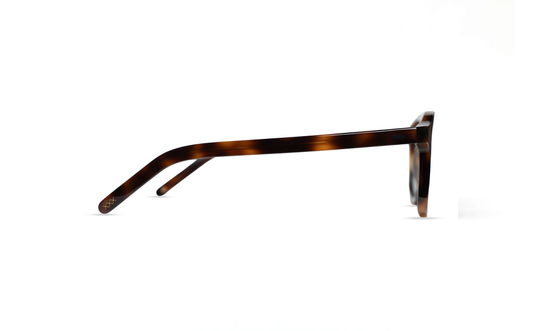 Maison Mata caramel tortoiseshell acetate aviator frame, side temple view with gold logo detail — lunettes acétate écaille caramel profil — kacamata asetat tortoise karamel samping — gafas carey caramelo perfil — Bali optical eyewear
