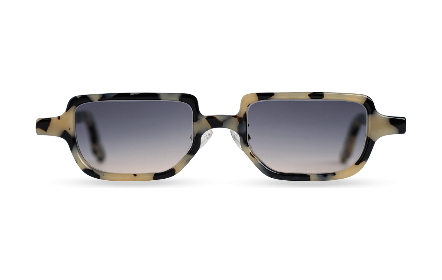 Maison Mata handmade light tortoiseshell acetate rectangular sunglasses with blue grey gradient lenses — lunettes de soleil rectangulaires acétate écaille claire verres gris bleutés — kacamata persegi asetat tortoise terang lensa biru abu-abu — gafas rectangulares carey claro — Bali handmade eyewear