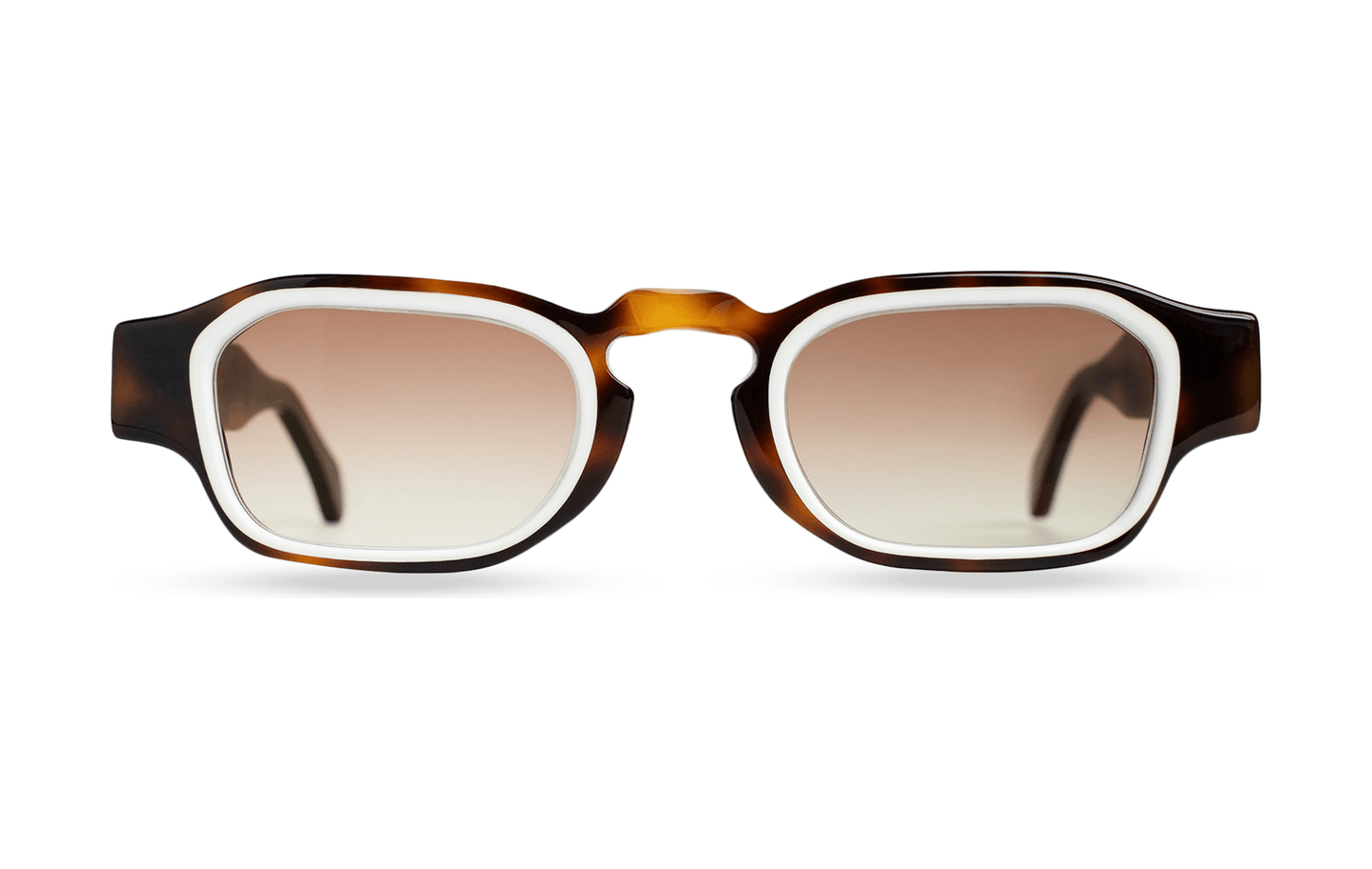 Maison Mata handmade tortoiseshell acetate rounded rectangular sunglasses with white inner rim and brown gradient lenses — lunettes de soleil rectangulaires arrondies acétate écaille cerclage blanc — kacamata persegi membulat asetat tortoise lis putih — gafas rectangulares redondeadas carey — Bali handmade eyewear
