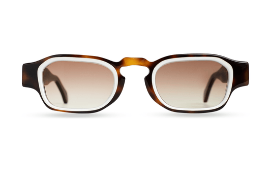 Maison Mata handmade tortoiseshell acetate rounded rectangular sunglasses with white inner rim and brown gradient lenses — lunettes de soleil rectangulaires arrondies acétate écaille cerclage blanc — kacamata persegi membulat asetat tortoise lis putih — gafas rectangulares redondeadas carey — Bali handmade eyewear
