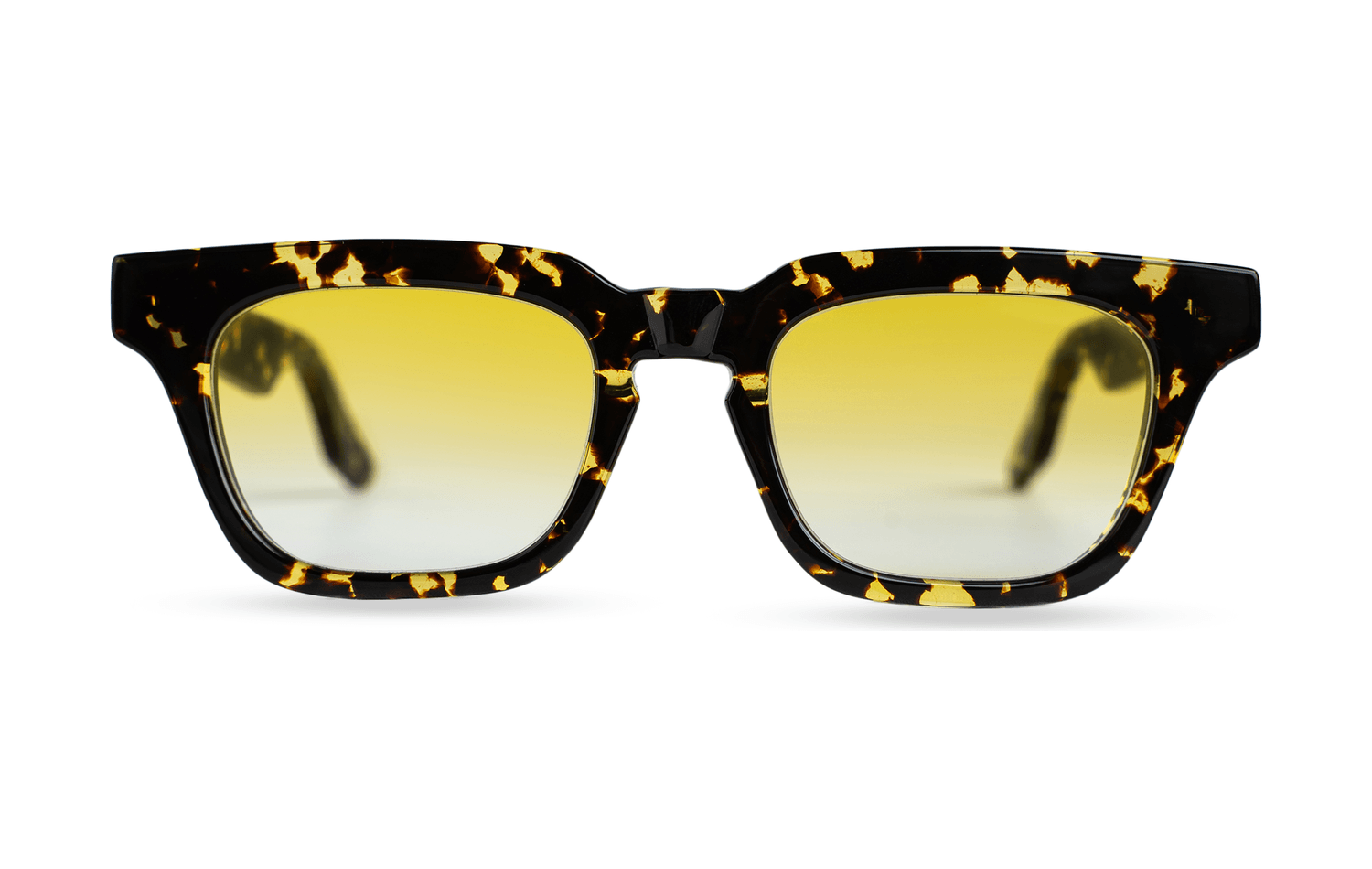 Maison Mata handmade jaguar tortoiseshell acetate square sunglasses with yellow gradient lenses — lunettes de soleil carrées acétate jaguar verres jaunes dégradés — kacamata persegi asetat jaguar lensa kuning — gafas cuadradas carey lentes amarillas — Bali handmade eyewear