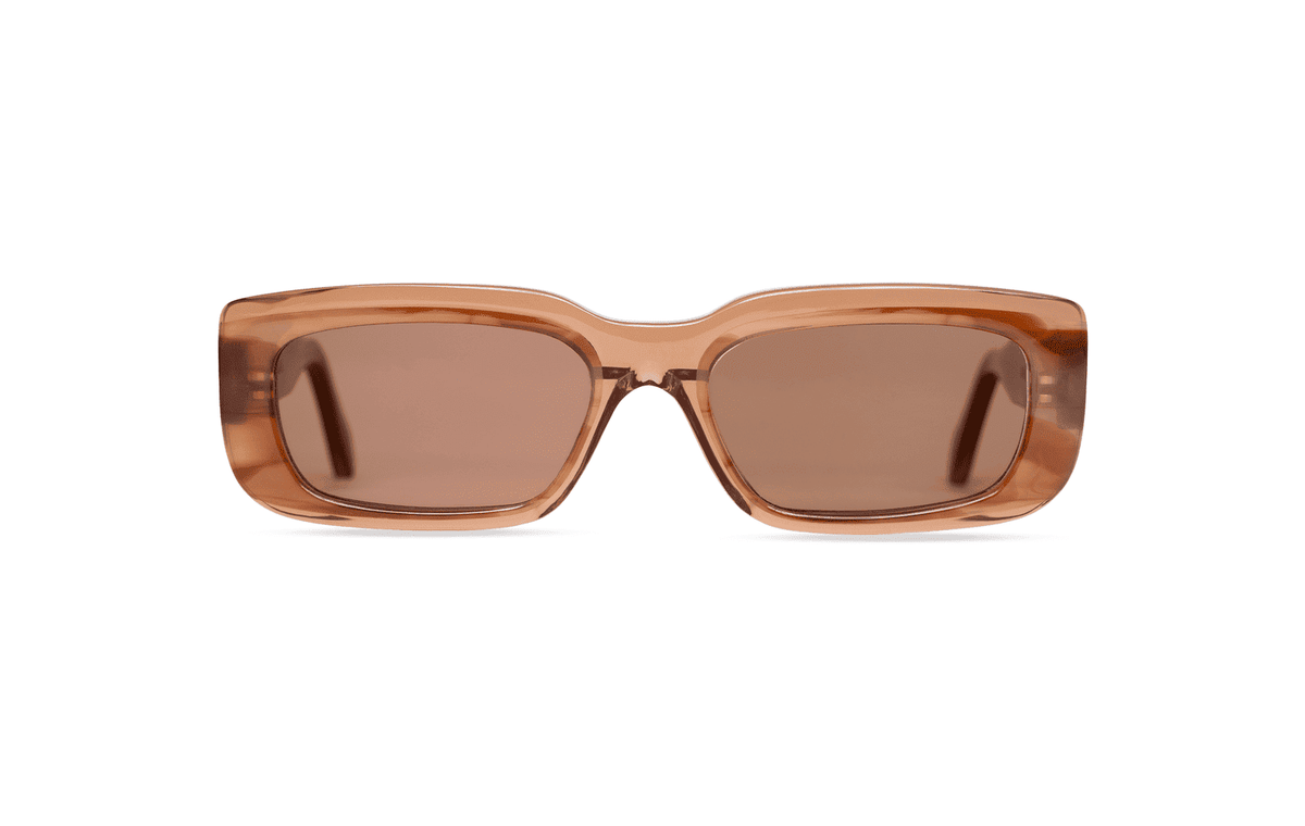 Maison Mata Stone handmade translucent brown acetate rectangular sunglasses, front view with brown lenses