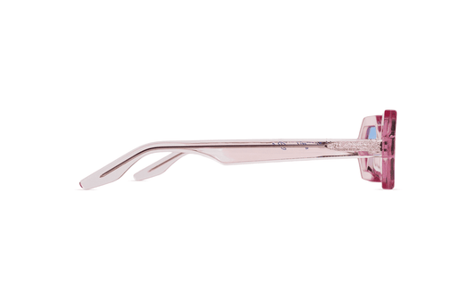 Maison Mata Tequila sunrise translucent pink acetate hexagonal sunglasses, side view, handmade in Bali