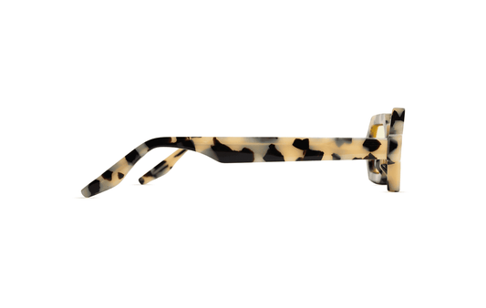 Maison Mata Tequila sunrise jaguar tortoiseshell acetate hexagonal sunglasses, side view, handmade in Bali