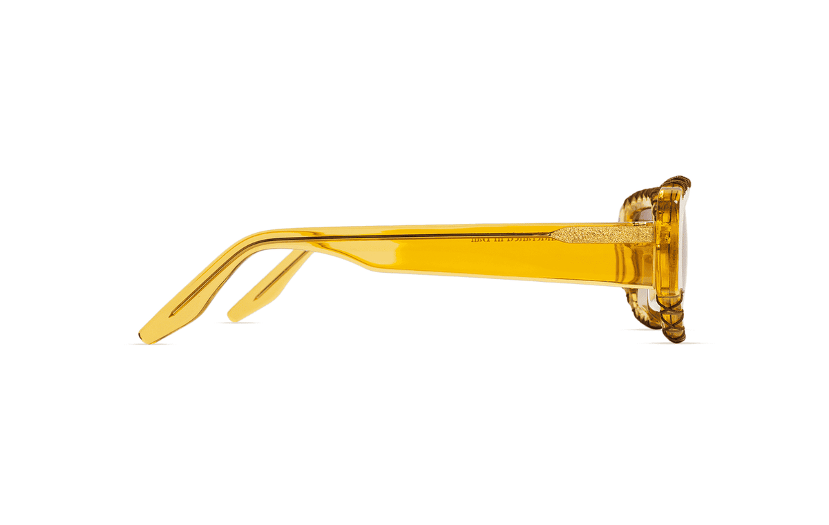 Maison Mata Tequila temptation translucent yellow acetate geometric sunglasses, side view, handmade in Bali