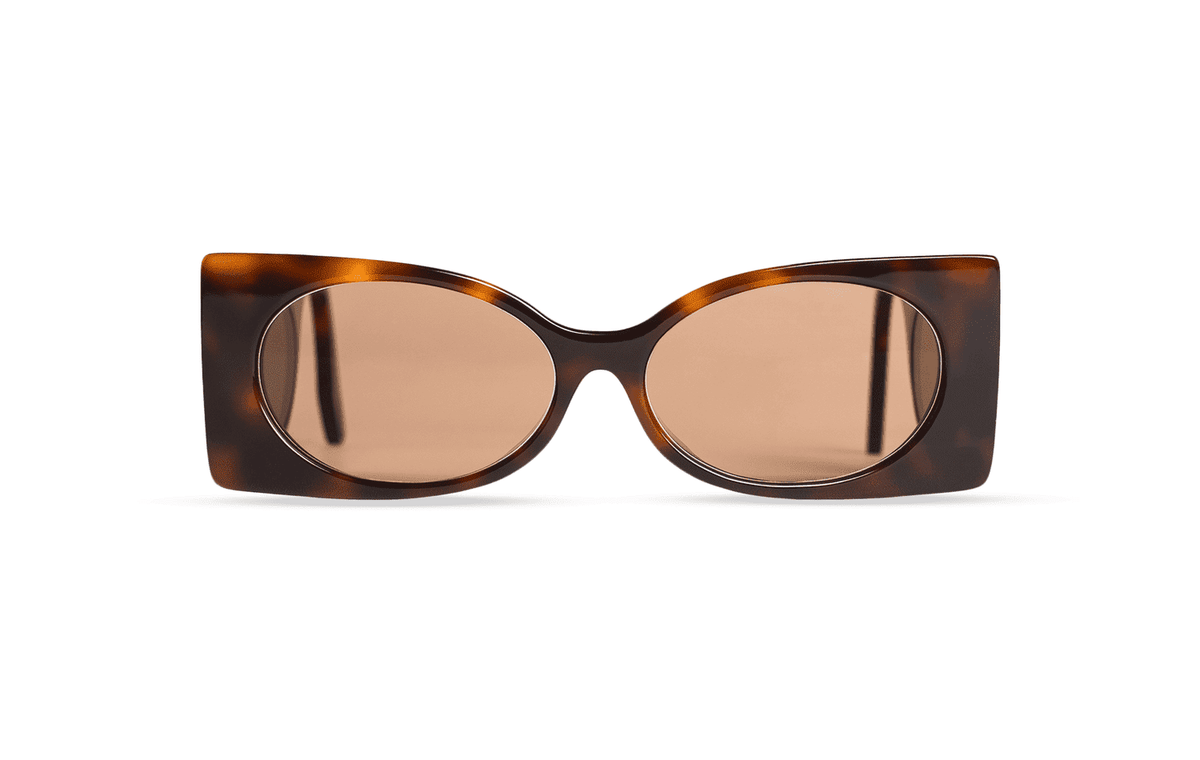 Maison Mata Velvet hammer handmade tortoiseshell acetate rectangular sunglasses, front view with brown lenses