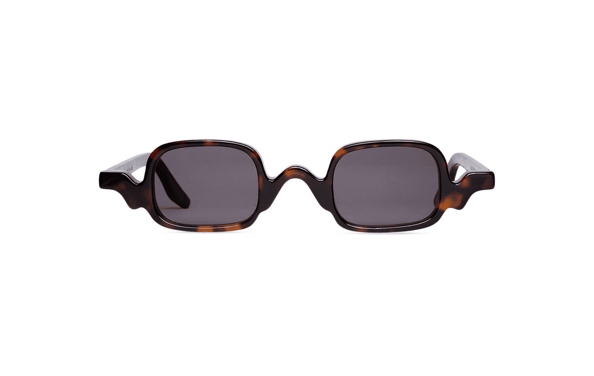 Maison Mata Will handmade tortoiseshell acetate square sunglasses, front view with grey lenses