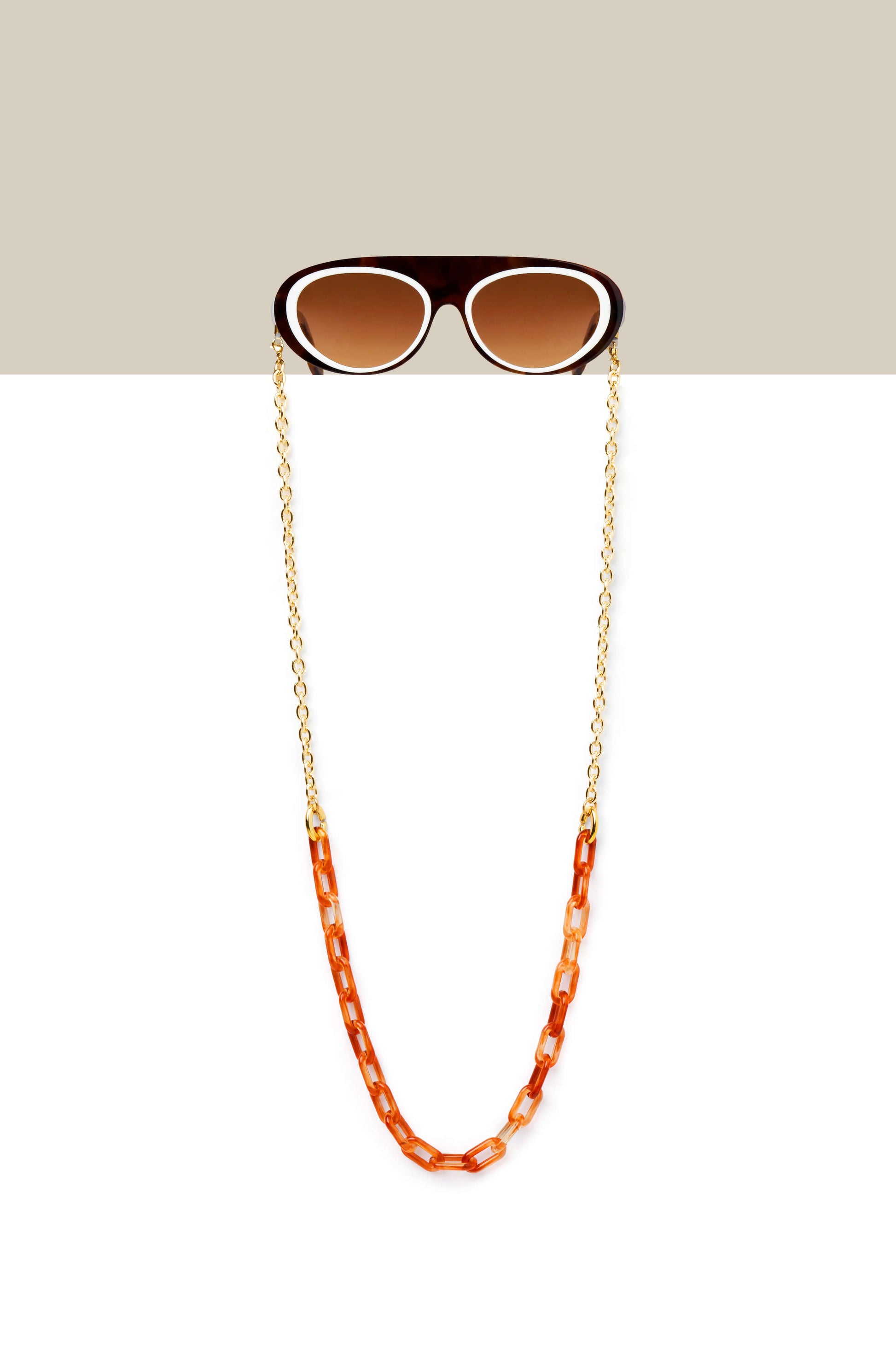 Metal and acrylic eyewear chain handmade by Maison Mata in Bali for sunglasses or optical frames.