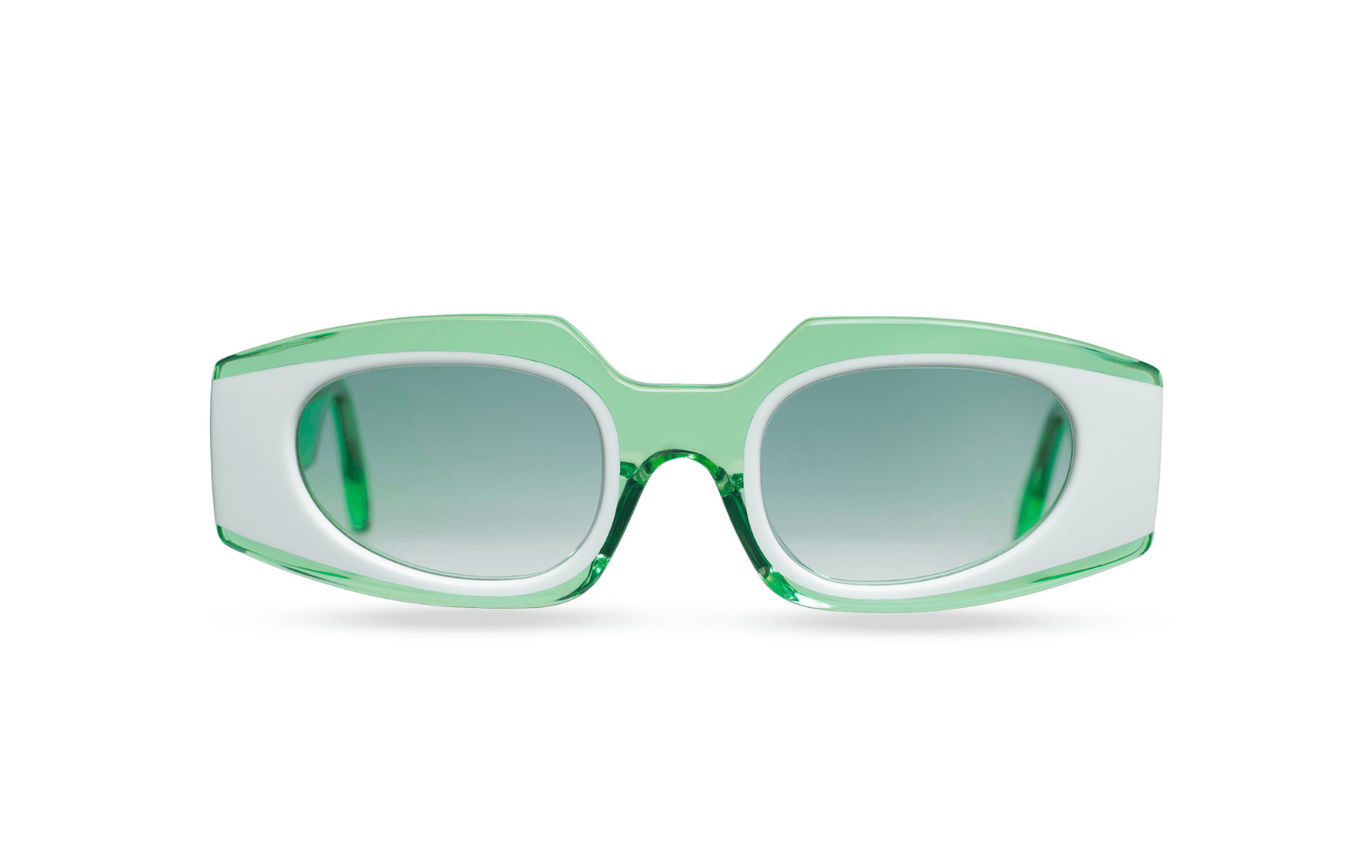 unisex handmade rectangular sunglasses featuring a bold thick green frame and gradient tinted lenses – Maison Mata