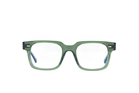 Optical green acetate glasses with blue-light protection fitted by Maison Mata opticians in Canggu in Bali.