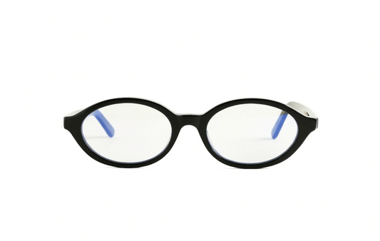Cove oval optical glasses black acetate with transparent blue light lenses – Maison Mata