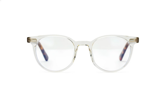 Optical round acetate transparent Eyewear with blue-light protection at the Maison Mata Uluwatu boutique in Bali.