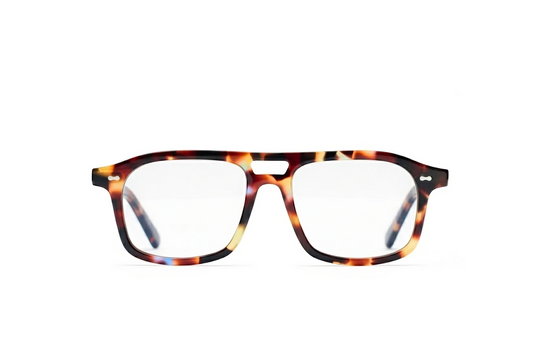 Tortoise aviator optical glasses with blue-light protection at the Maison Mata Ubud boutique in Bali.