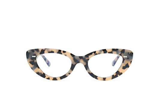 Optical glasses marbled acetate tortoise cat-eye with blue-light protection fitted by Maison Mata opticians in Uluwatu in Bali.