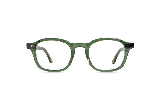 Sumba Hills optical glasses olive green acetate with transparent blue light lenses – Maison Mata