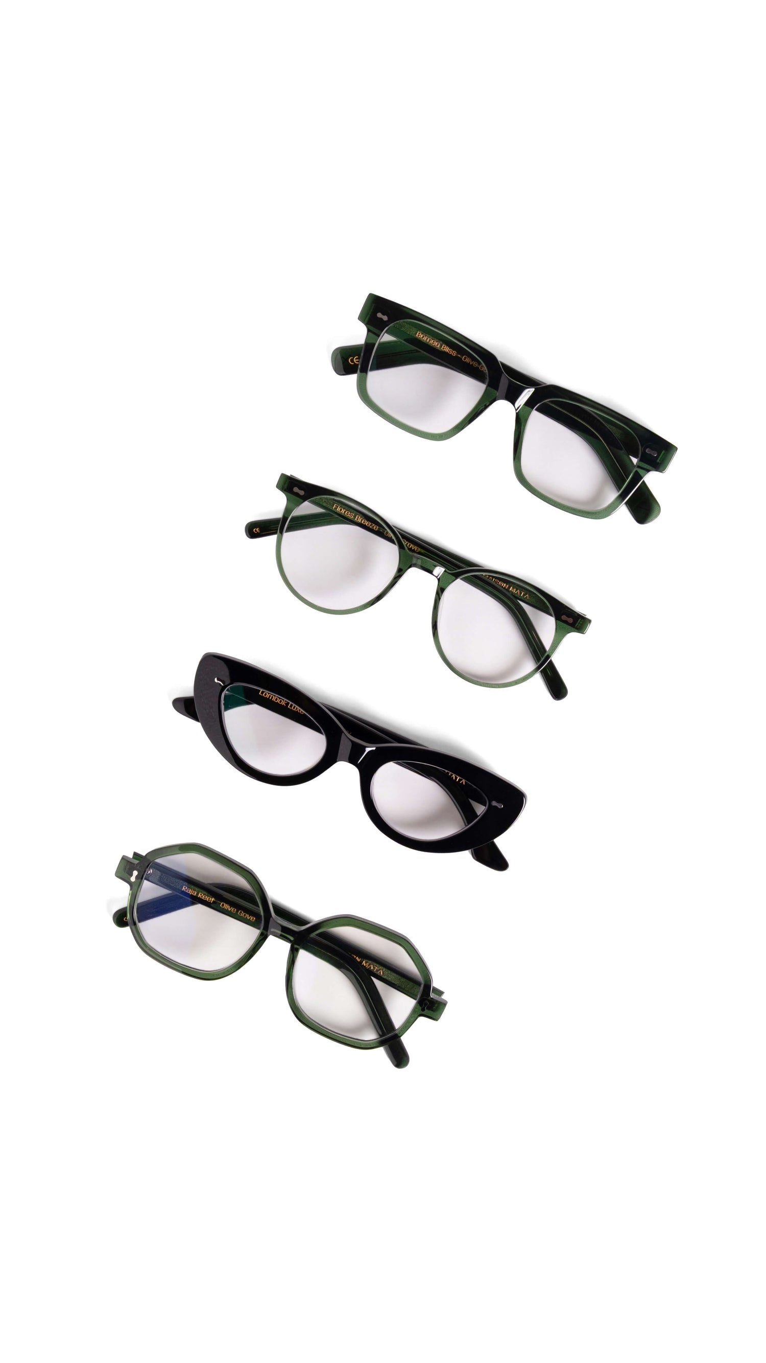 Olive-green acetate optical glasses with blue-light protection from Maison Mata.