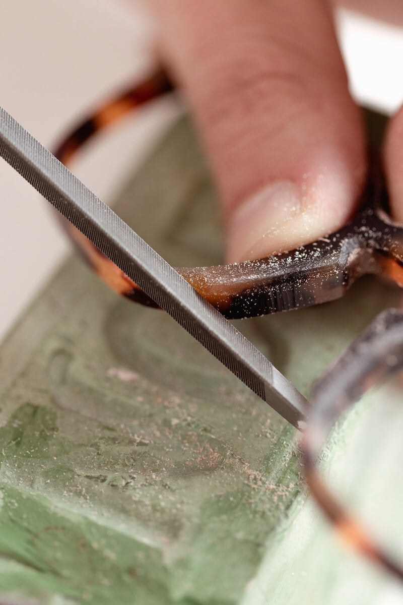 Acetate frame shaped by hand in the Maison Mata atelier in Canggu, Bali