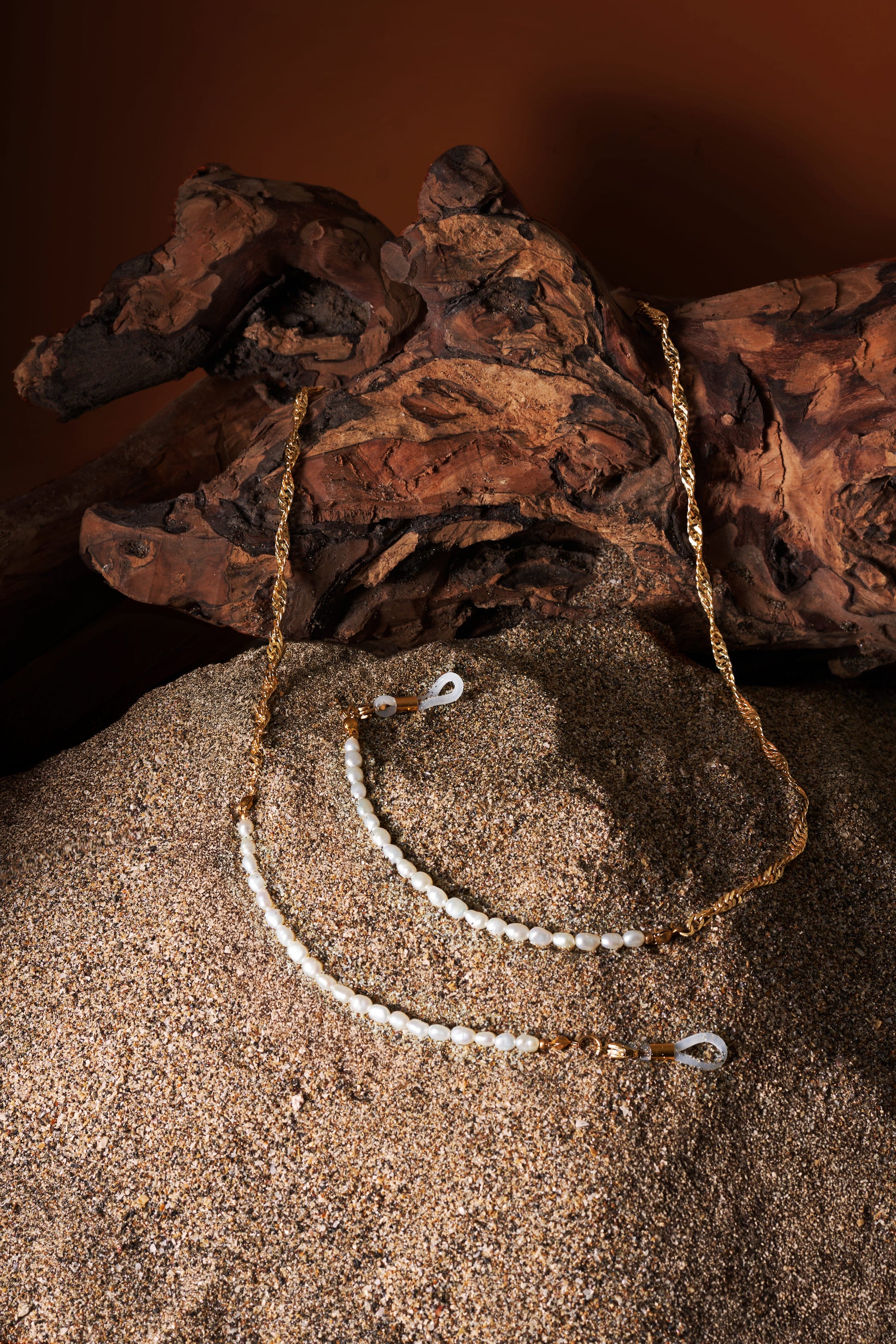 Gold gemstone eyewear chain handmade in Bali, designed for women’s optical frames.