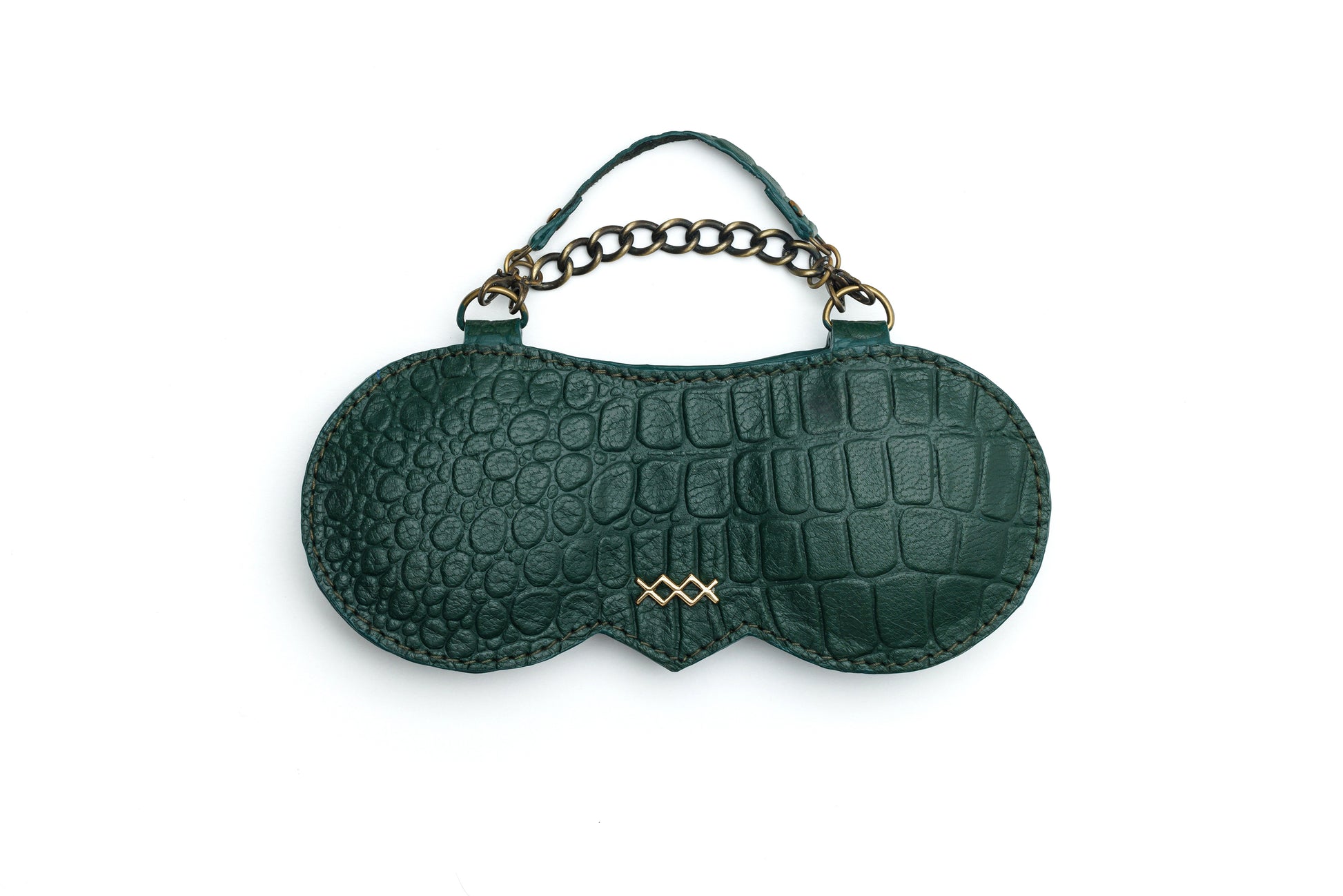 Green leather glasses pouch handmade in Kerobokan, minimalist cover for sunglasses and optical lenses.