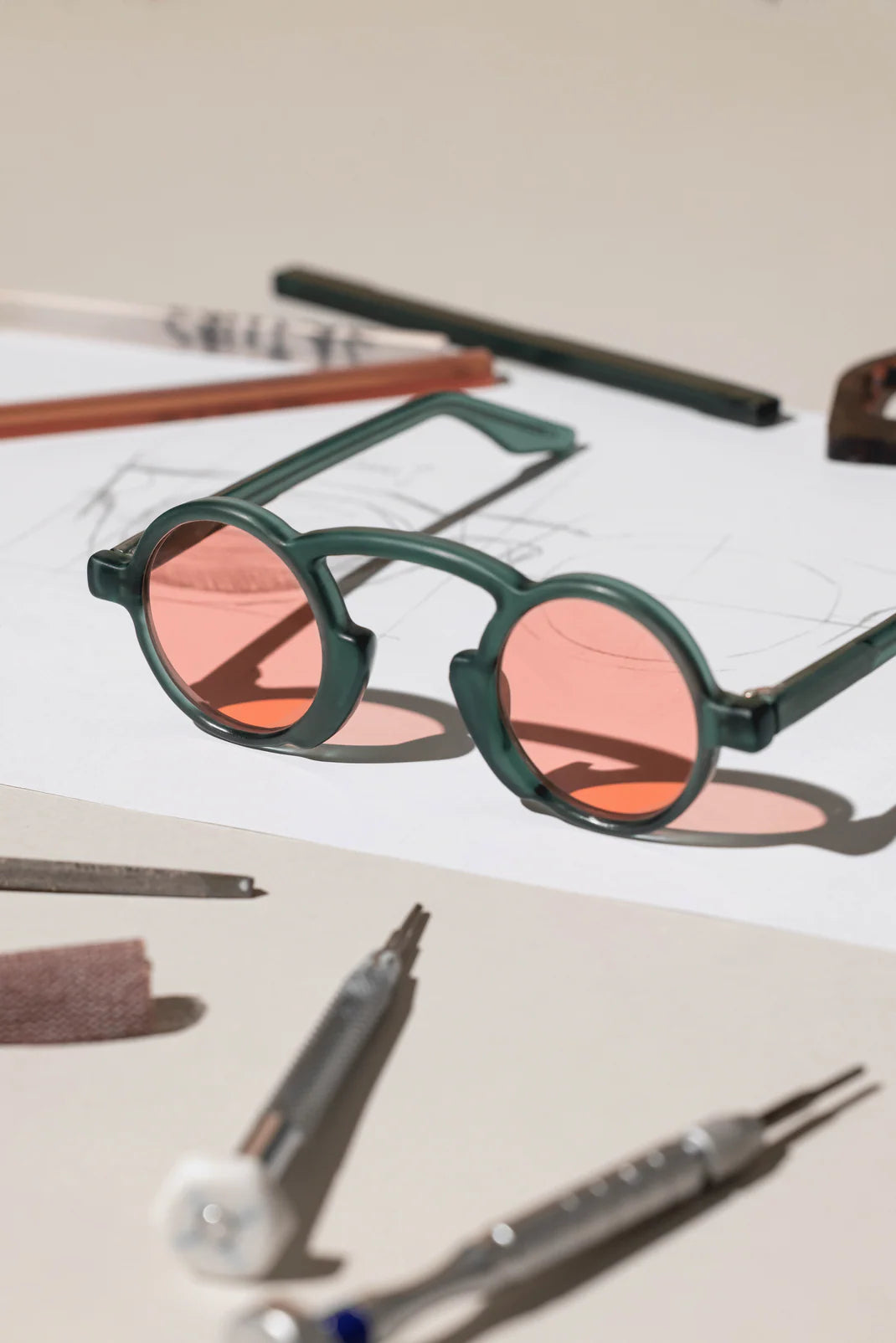 Handmade round sunglasses designed for all genders by Maison Mata in Seminyak Bali.