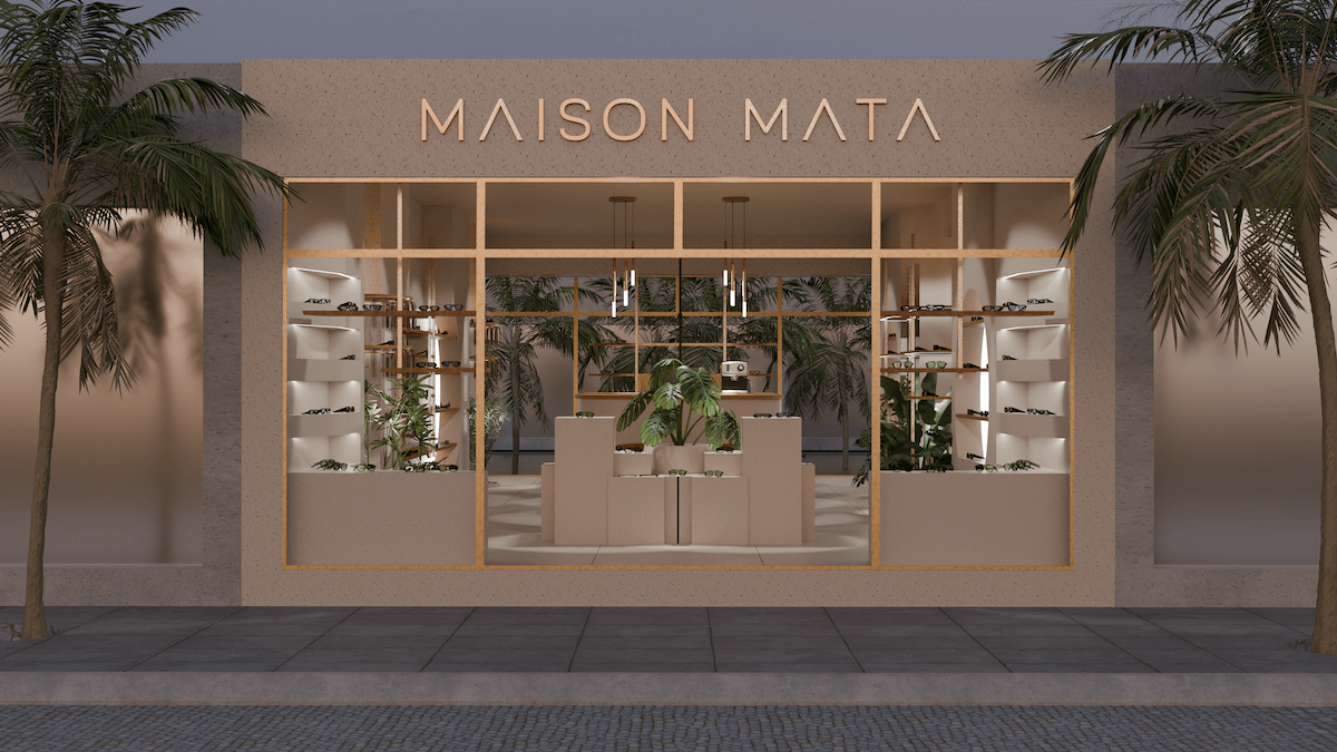 Maison Mata Uluwatu interior showing sun and optical eyewear in minimal warm-toned space.