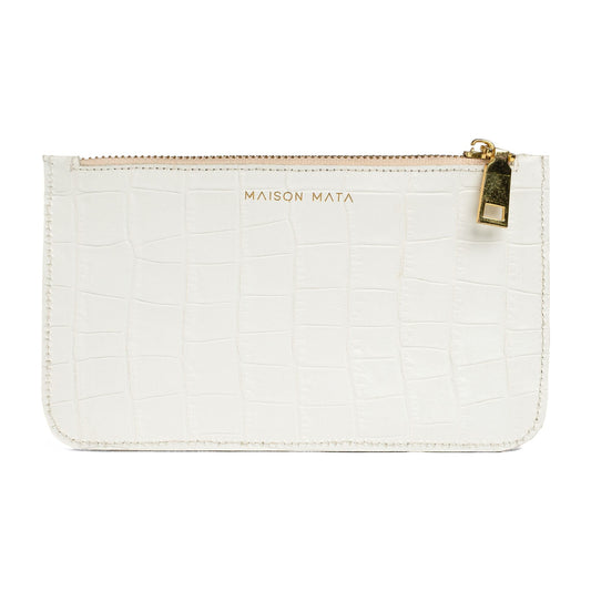 Кошелёк Maison Mata из кожи white с тиснением под крокодила, ручная работа, Керобокан, Бали